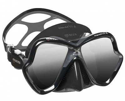 MARES Tauchmaske X-VISION ULTRA LS Spiegelobjektiv LiquidSkin Schwarz / Schwarz - Silber Glas