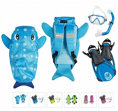 Maske + Schnorchel + Flossen + Rucksack - MARES Seefreunde SET - Junior Green - Turtle ML