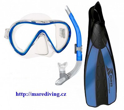 Maske + Schnorchel + Flossen - MARES Schnorchel-Set Blau 44/45