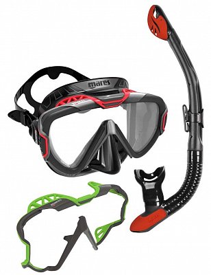 PURE WIRE MASKE + ERGO DRY SNORCHEL + COLOR FRAME Mares Černá - Žlutá Bílo - Šedý rám